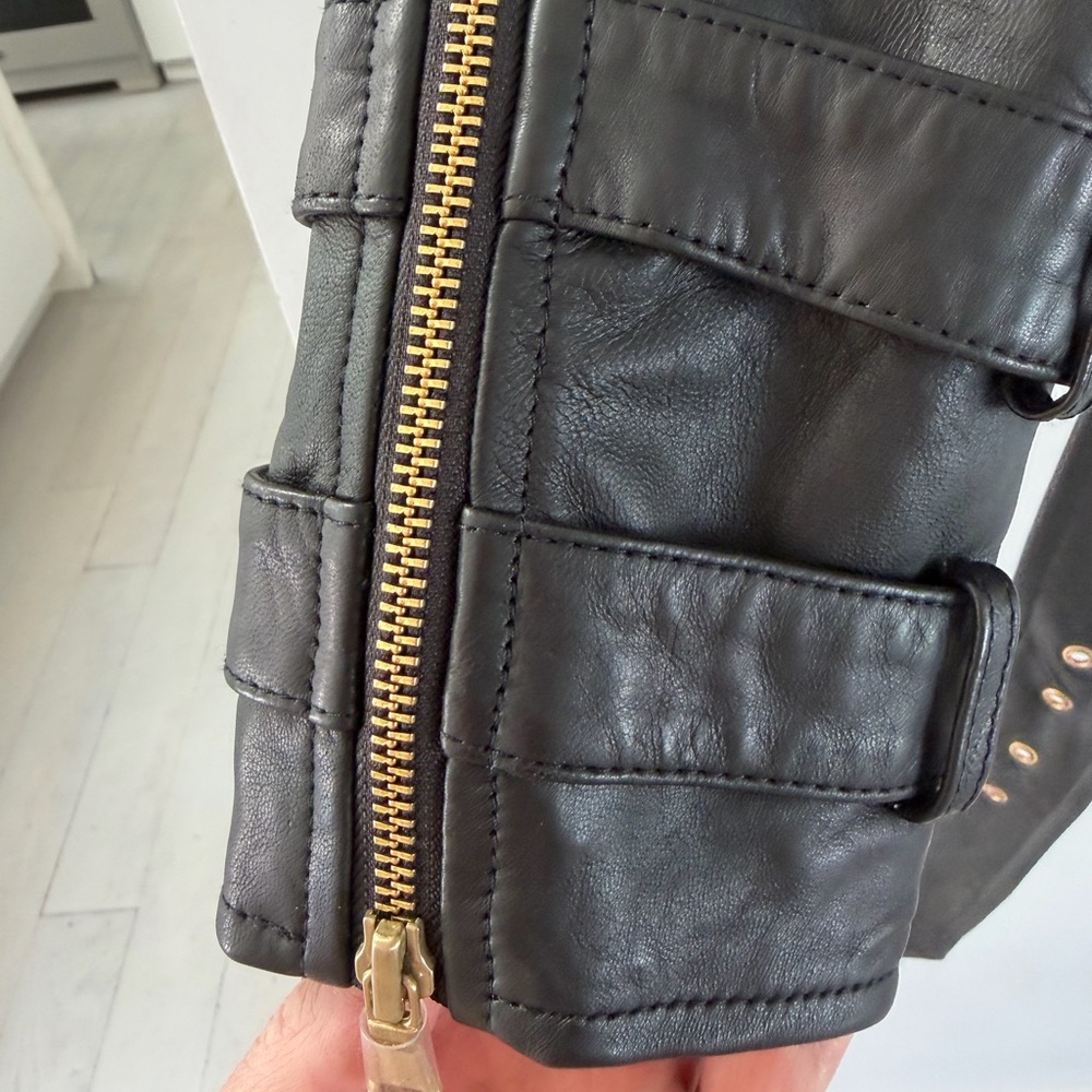 NWT L'AGENCE Black Leather Billie Jacket with Gold Buttons - Picture 3 of 7